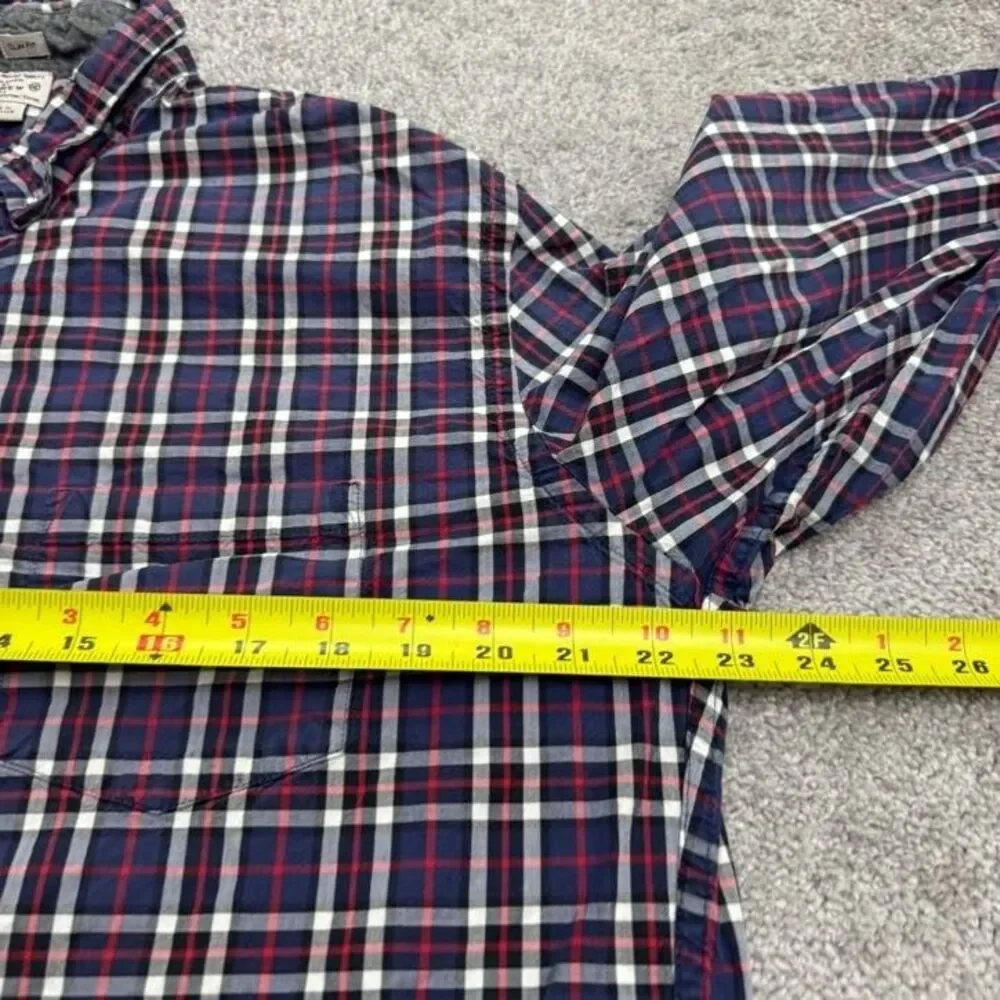 J.Crew Slim Fit Button Down Shirt Mens XL Blue Red Gray Plaid Cotton Casual Top